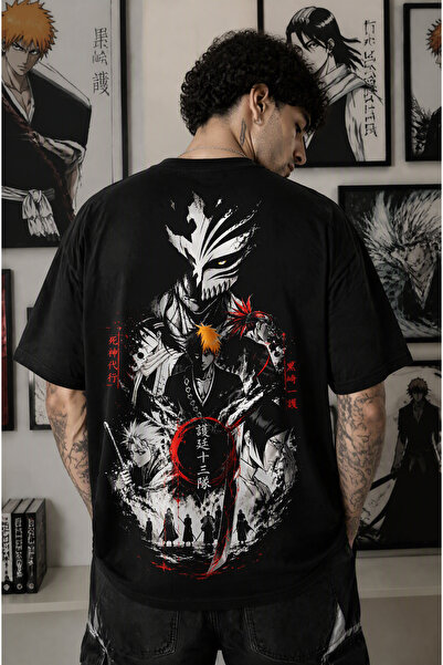 Ninkasiwear Bleach Anime Unisex Oversize 24/1 Pamuk Tişört - Özel Yaka Baskılı
