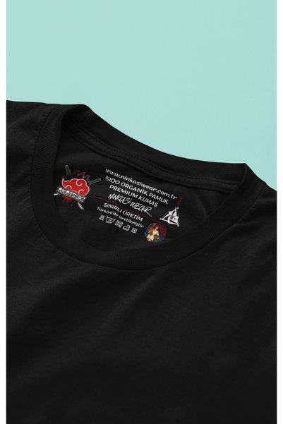 Ninkasiwear Naruto Akatsuki Anime Unisex Oversize 24/1 Cotton T-Shirt - Special Collar Print