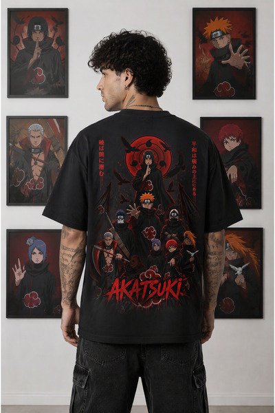 Ninkasiwear Naruto Akatsuki Anime Unisex Oversize 24/1 Pamuk Tişört - Özel Ya...