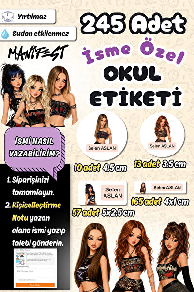 Sticker Ekspres Okul Etiketi Yeni Manifest Kalem Defter Etiketi Özel İsim Yaz...