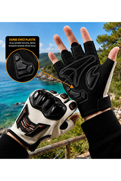 Edelvays Shop KORUMALI KISA MOTOSİKLET ELDİVENİ YASAYA UYGUN PARMAKSIZ ELDİVE...
