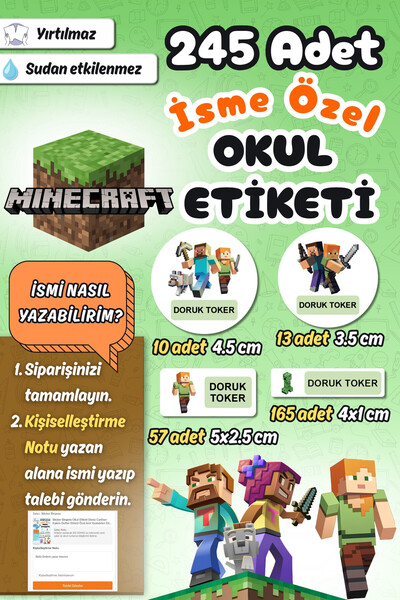 Sticker Ekspres Okul Etiketi Yeni Minecraft Kalem Defter Etiketi Özel İsim Ya...