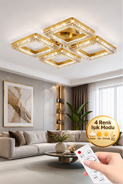 Lumia Lighting Yakamoz Model Gold Kumandalı 4"lü Ledli 3 Renk Modu Kristal Sa...