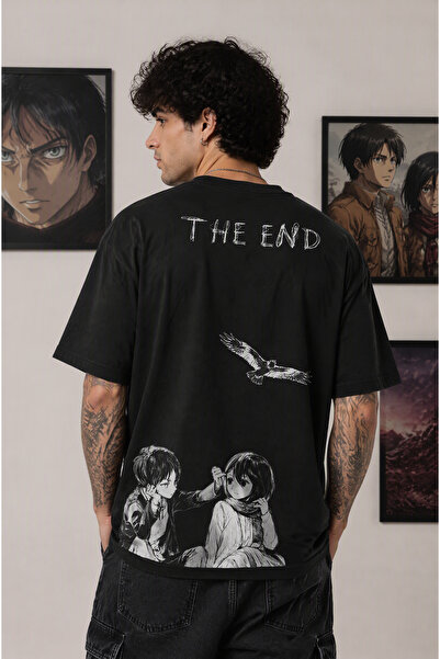 Ninkasiwear Attack On Titan Eren ve Mikasa Anime Unisex Oversize 24/1 Pamuk T...