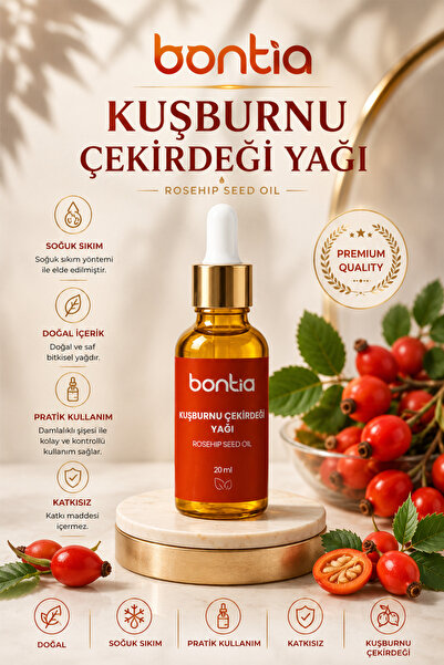 Bontia Kuşburnu Çekirdeği Yağı 20 ml | Rosehip Seed Oil | Soğuk Sıkım Doğal B...
