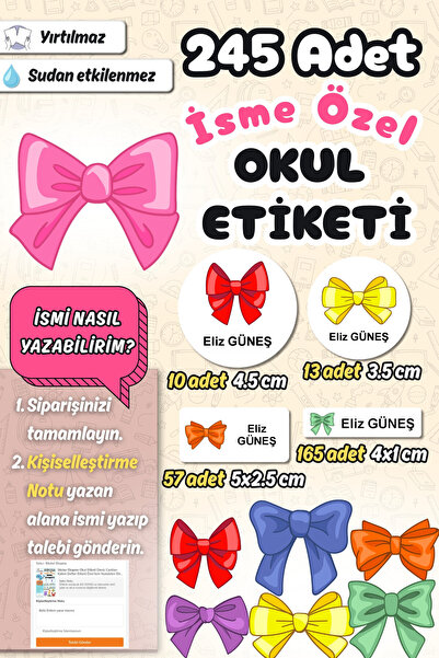 Sticker Ekspres Okul Etiketi Renkli Kurdele Fiyonk Kalem Defter Etiketi Özel ...