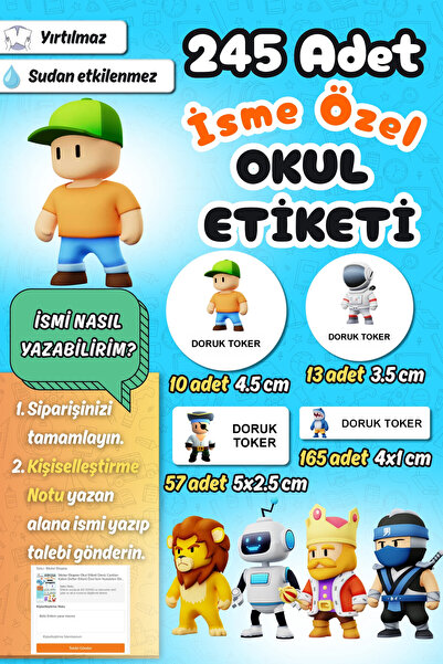 Sticker Ekspres Okul Etiketi Stumble Guys Kalem Defter Etiketi Özel İsim Yazı...