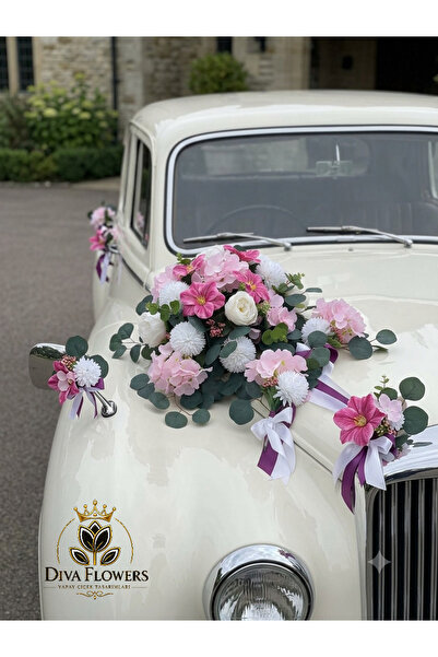 DİVA FLOWER EVENT Lüx Yapay Gelin Arabası Çiçeği Seti – 70-75 CM Vantuzlu Kap...