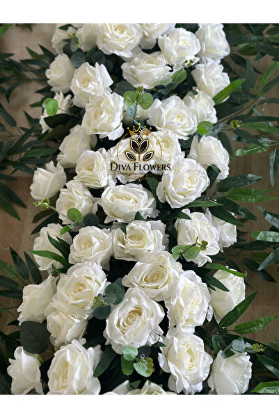 DİVA FLOWER EVENT 1 Metre Beyaz Gül Aranjman – Yoğun Yapay Çiçek Şerit - Arka...