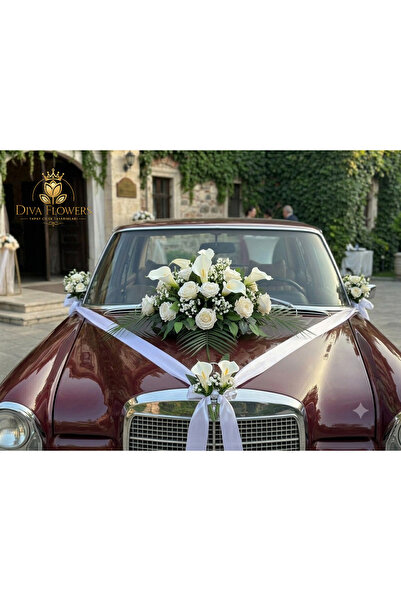 DİVA FLOWER EVENT Lüx Yapay Gelin Arabası Çiçeği Seti – 70-75 CM Vantuzlu Kap...