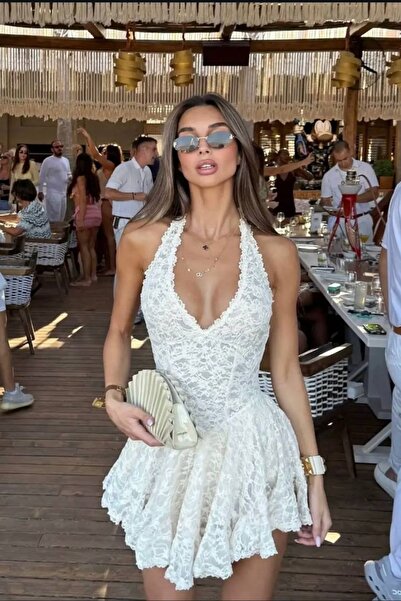 Tayt Factory Halter Neck Lace Flared Mini Dress Graduation