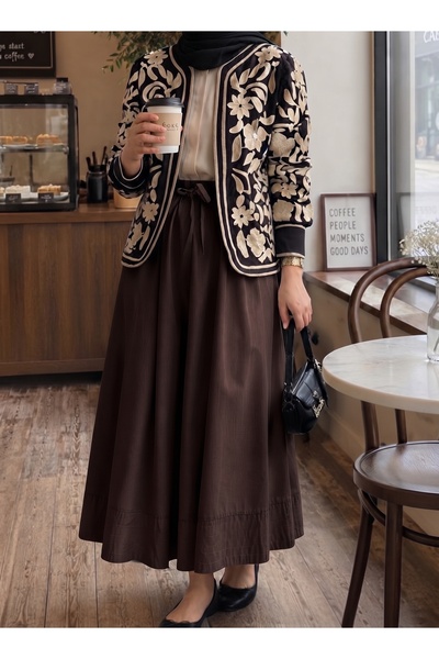 Faya Boutique Μακριά μουσουλμανική φούστα με ελαστική μέση και κορδόνια, με λ...