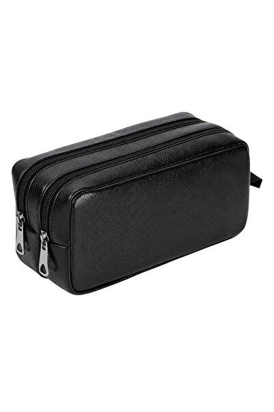 Gözde Proje Artificial Leather Double Compartment Pencil Case Black – Double ...