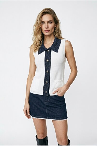 Neden Tekstil Collar and Button-Pocket Detailed Knitwear Cardigan