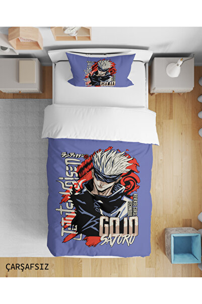 Erays Home Satoru Gojo Anime Patterned 3D Digital Single Bed Linen Without Sh...