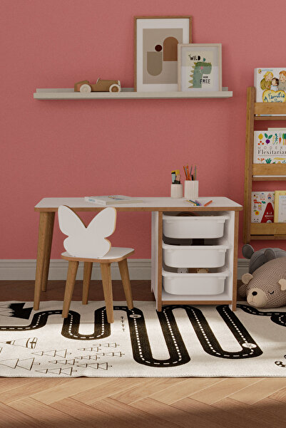OBİ Atölye Çocuk Masa Sandalye Takımı 90x45 Cm 3 Sepetli Çocuk Çalışma Masası...