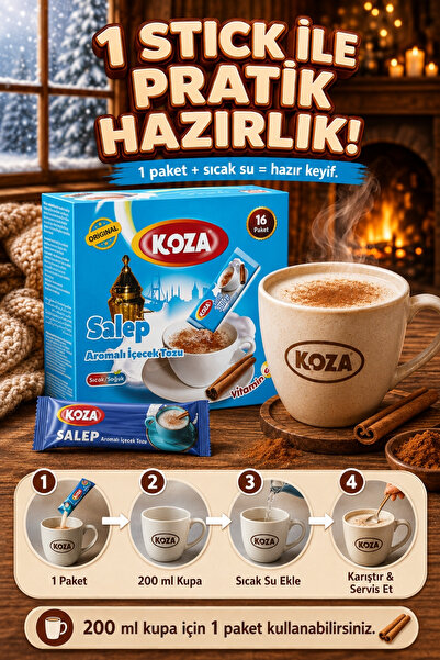 Koza Gurmelerin Seçimi Pratik Lezzet Tek İçimlik Tarçınlı Sütlü Toz Sahlep - 16 Stick