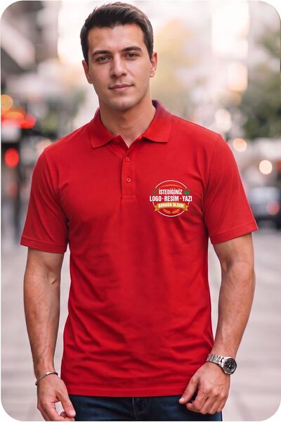 AFMAT Atölye Kişiye Özel Baskılı Polo Yaka Kırmızı Tişört Unisex – İsim Logo ...