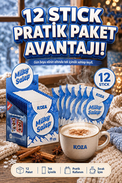 Koza Gurmelerin Seçimi Milky Salep Pratik Lezzet Tek İçimlik Premium Toz Sütlü Sahlep - 12 Paket