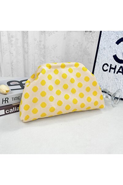 Choice3 yellow European and American Retro Polka Dot Makeup Bag, Knitted Colo...