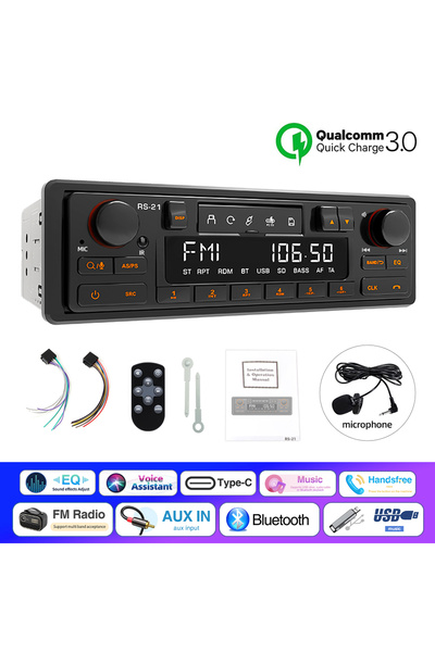 Choice Radio MIC 1 Din MP3 Car Radio Retro Style Bluetooth5.1 AUX FM AM RDS E...