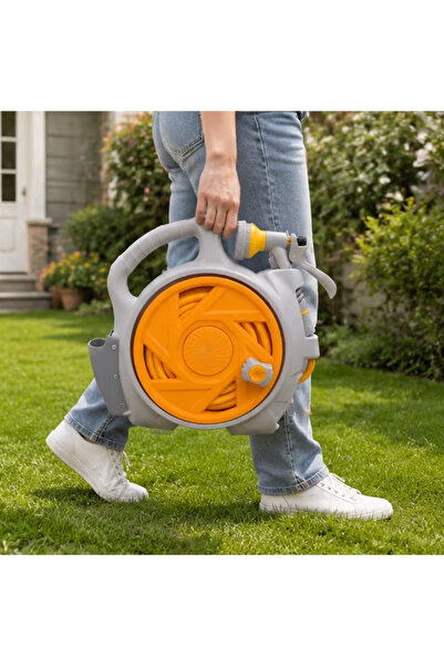 Generic Brand Orange portable retractable garden hose reel set with multi-mod...