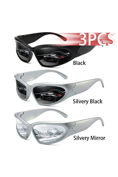 Choice Blak-SilvBlak-Silver 3PCS Y2k Classic Punk Around Vintage Sunglasses W...