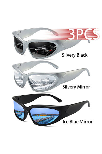 Choice1 SilvBlak-Silver-Blue 3PCS Y2k Classic Punk Around Vintage Sunglasses ...