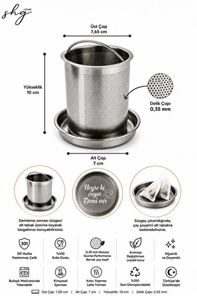 ShgHomeDesign Paslanmaz Çelik Çay Filtresi – Demlik Süzgeç 7.65cm Gıda Teması...