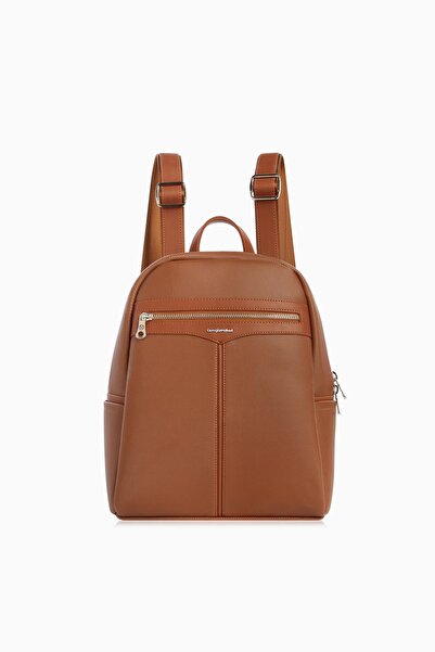 CENGİZ PAKEL Women's Backpack with Zipper and Adjustable Strap, Tan – 7368L