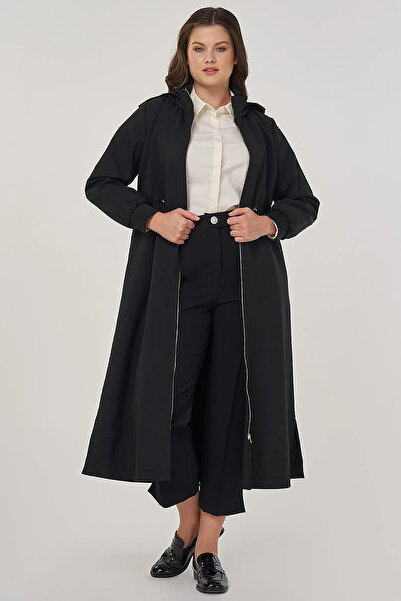 Kayra Hooded Stand Collar Cap Black