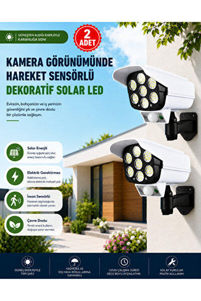 Unichrome 2 Adet Kamera Görünümlü Hareket Sensörlü Uzaktan Kumandalı Solar Ba...