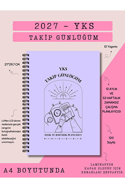 Else Craft 2027 YKS Sınav Takip Günlüğüm - A4 BOYUTUNDA - LİLA - Aylık - Haft...