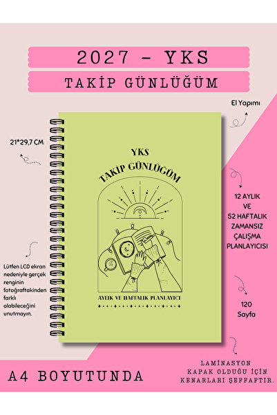 Else Craft 2027 YKS Sınav Takip Günlüğüm - A4 BOYUTUNDA - YEŞİL - Aylık - Haf...