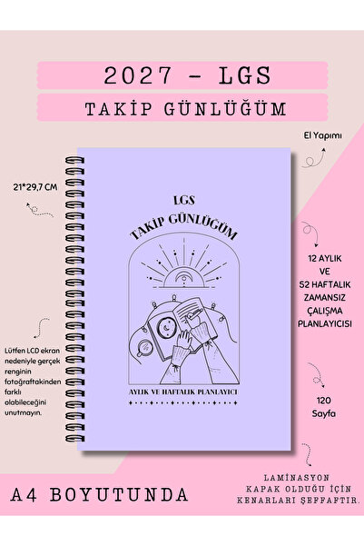 Else Craft 2027 LGS Sınav Takip Günlüğüm - A4 BOYUTUNDA - LİLA - Zamansız Ayl...