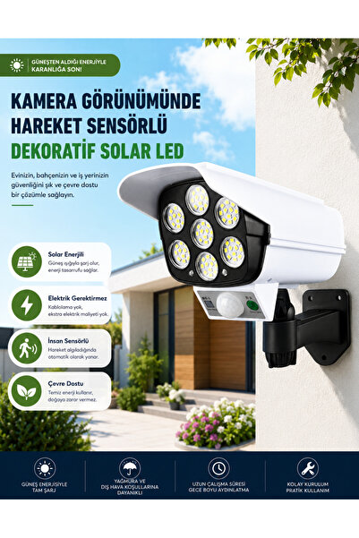 Unichrome Kamera Görünümlü Hareket Sensörlü Uzaktan Kumandalı Solar Bahçe Lam...