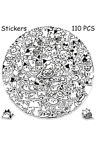 Choice 110pcs 110pcs Cartoon Cute Sketched Kitten Stickers Decals For Phone S...