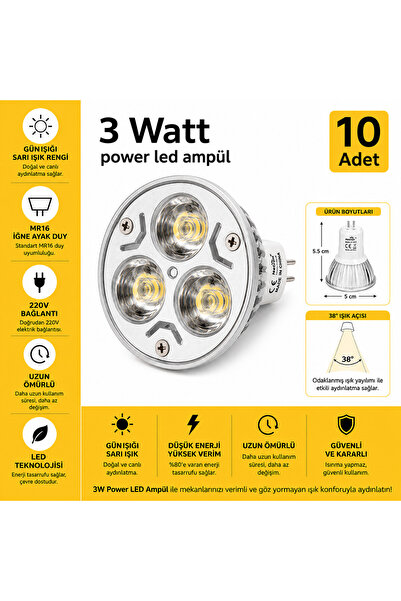 Dila’s home 10 adet 3 | Watt | Power Led Ampül | Led Spot Ampül | Günışığı İğ...