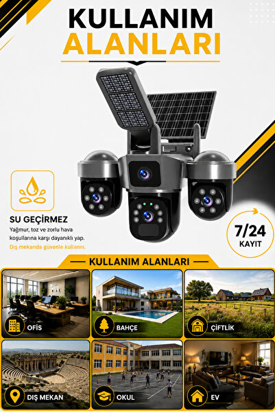 HARVOX 3 Hareketli Kameralı Güneş Panelli Solar Güvenlik Kamerası 4G Sim Kart Hediyeli Gece Görüşlü Kamera