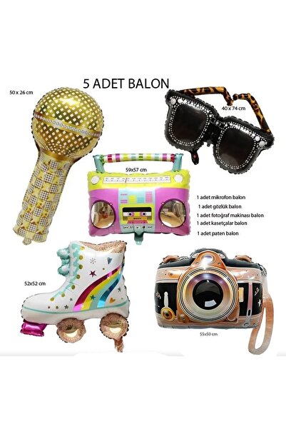 partidolu Retro Disco 70 Li 80 Li Yıllar 5 Farklı Model Folyo Balon 5 Adet