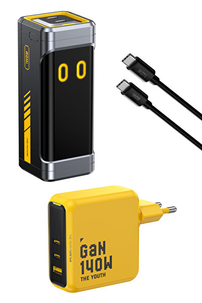 Aohi Starship 10.000 mAh 210W Powerbank, Youth 3 Portlu 140W Şarj Adaptörü Seti