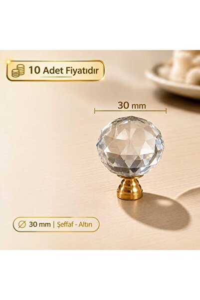 ARON (10 PCS) Crystal Ball Handle Diameter 30mm (TRANSPARENT GOLD) TV Unit Co...