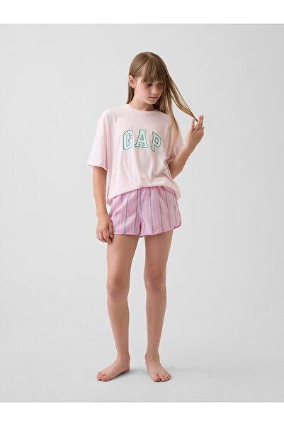 GAP Kız Çocuk Pembe Recycled Logo Pijama Şort Seti