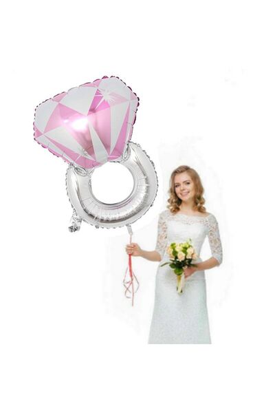 partidolu Gümüş Renk Tektaş Yüzük Şeklinde Folyo Balon 84x54 cm 1 Adet bride