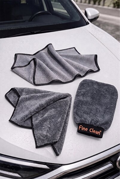 Fine Clean 3'lü Mikrofiber Oto Yıkama Araba Kurulama Seti Kurulama Eldiven Cam Bezi