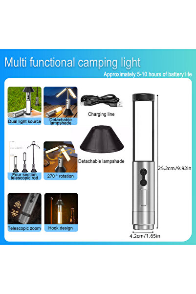 Choice Silver Black YD2324 Portable Telescopic LED Flashlight Rechargeable Fo...