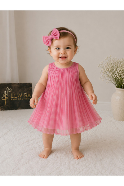 Elwirababyboutiqe Pink Flared Pleated Dress