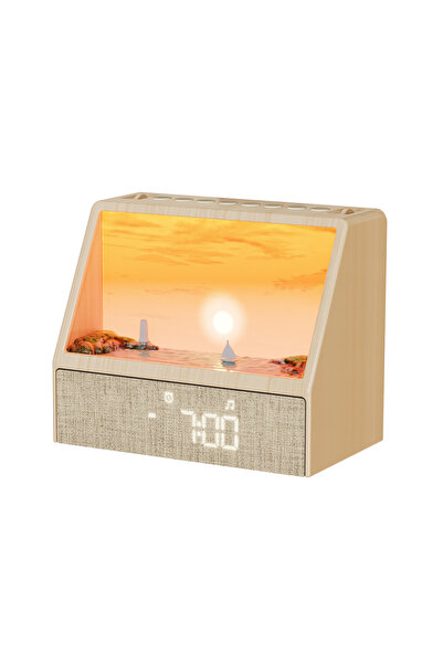 Choice wood grain Sunrise Alarm Clock Table Light White Noise Wake Up Light W...
