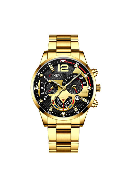 choice2 4-Gold-Black GENEVA Men's Creative Six-Pin Watch Alloy Steel Band Qua...