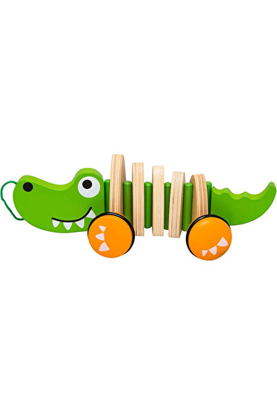 bebeLOGIC Micul Crocodil, jucărie Montessori din lemn cu joc de tras șnurul, ...